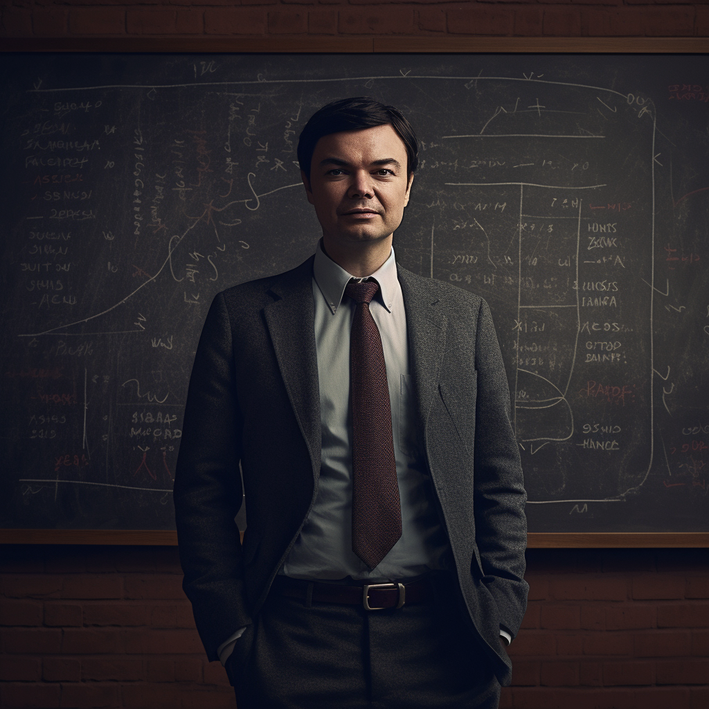 Thomas Piketty in front of a blackboard